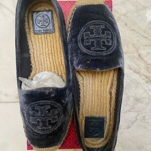 Tory Burch Navy Velvet platform Espadrilles size 10.5 color- Harbor